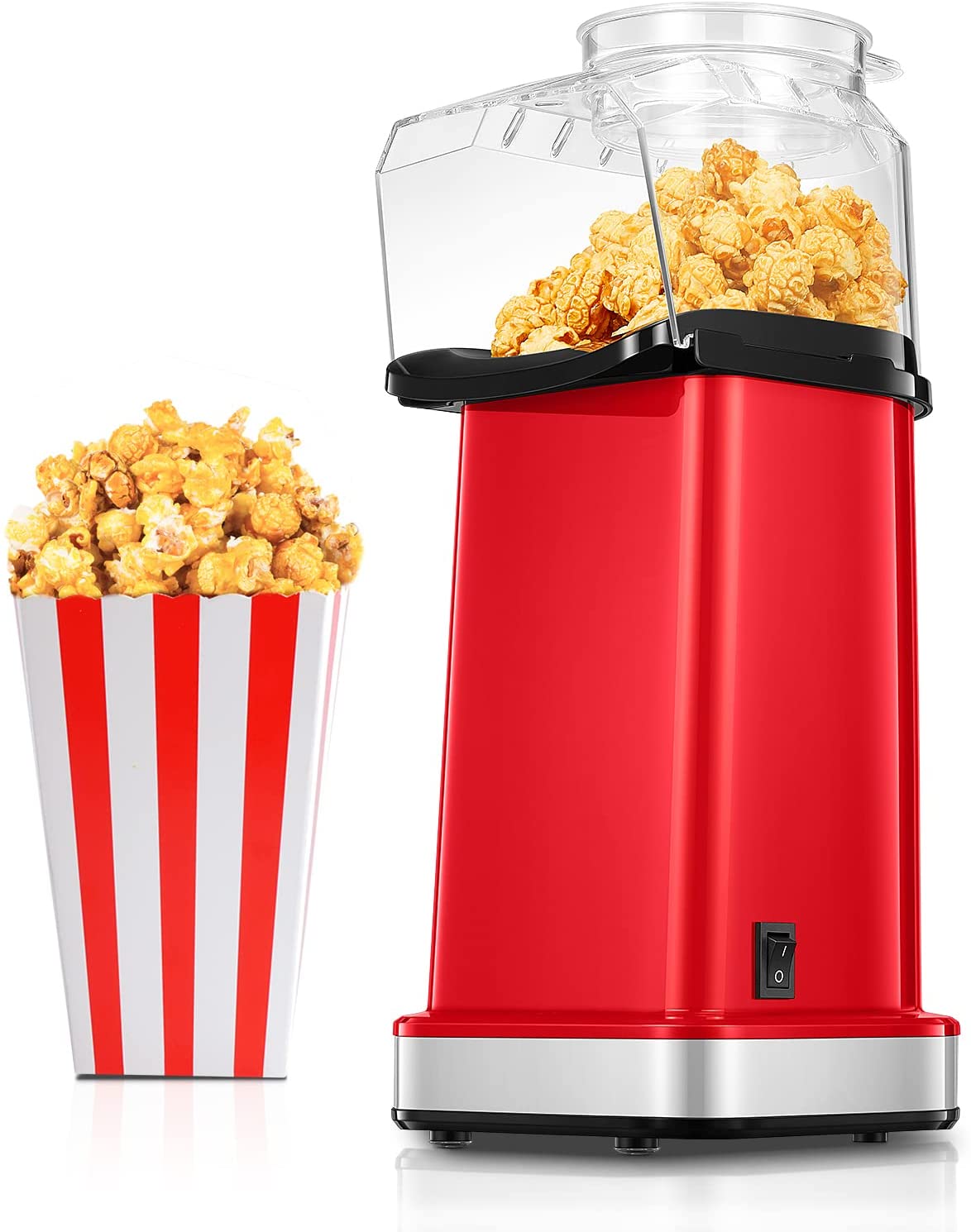 MF Studio Hot Air Popcorn Popper, No Oil Popcorn Maker with Measuring Cup and Removable Lid