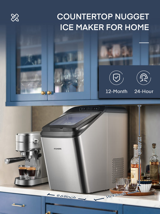 Nugget Ice Maker Countertop, 35Lb Pebble Pellet Ice per Day, 5 Mins Production Time, Auto-Cleaning, Stainless Steel