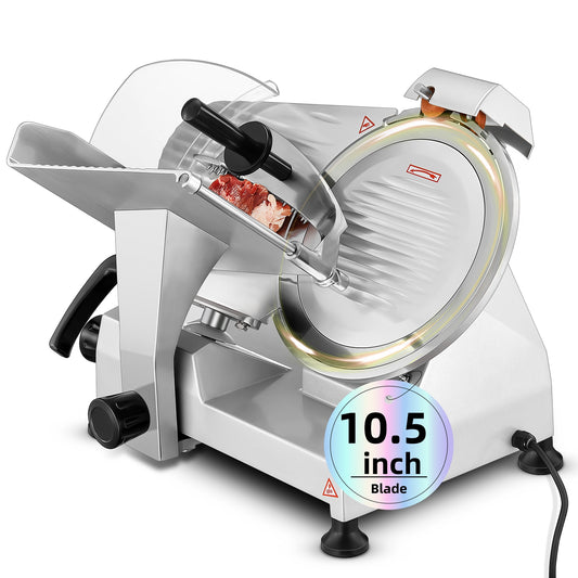 10.5 inch Commercial Meat Slicer, Electric Food Deli Slicer,240W Premium Chromium-plated Steel Blade, Semi-Auto Meat Slicer for Home Use