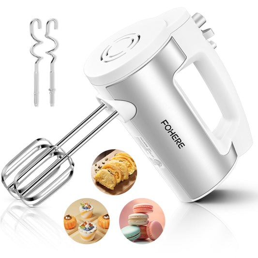 6 Speed Hand Mixer with Turbo Boost, Kitchen Hand Held Mixer Immersion Blender for Food Whipping, Includes 3 Attachments, White