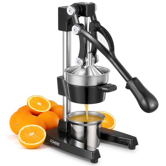 FOHERE Orange Juicer Squeezer, Cast Iron Lemon Squeezer, Commercial Citrus Juicer Hand Press for Orange, Lemon, Pomegranate, Grapefruit, Easy to Clean Citrus Squeezer-Bonus a Stainless Steel Cup