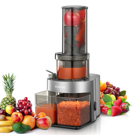 Juicer Machines Vegetable and Fruit, Fohere Cold Press Juicer Extractor Fit Whole Fruits & Vegetables with 4.72" Wide Mouth Easy to Clean, Slow Masticating Juicer with Quiet Motor, Reverse Function