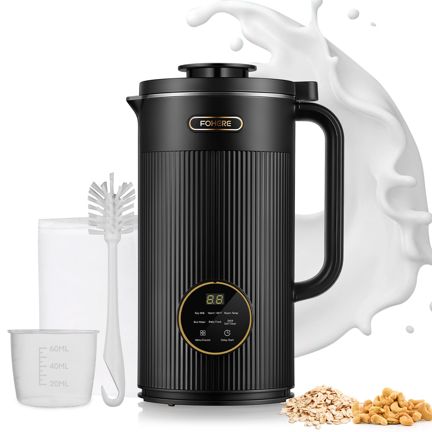 Nut Milk Machines FOHERE 35oz Automatic Almond Maker, 800W Homemade Plant Milk, Oat, Soy, Juice and Free-Dairy Drinks, With Delay Start/Self-Clean/Keep Warm/Boil