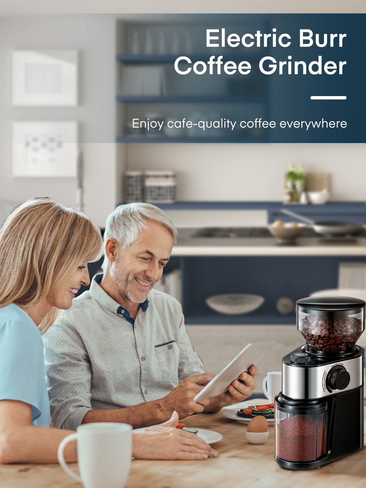 Coffee grinder outlet and press