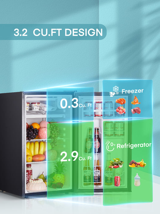 Mini Fridge with Freezer for Bedroom, 3.2 Cu. Ft Small Refrigerator for Office, Single Door Mini Fridge for Game Room, Office, Apartment