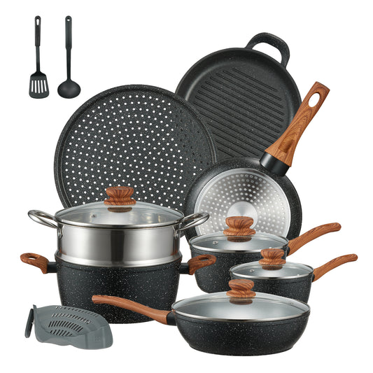 FOHERE Pots and Pans Set with Lids 15 PCS