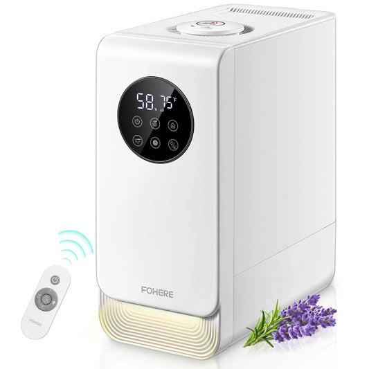 FOHERE Cool and Warm Mist Humidifiers, Easy Top Filling 6.5L Large Capacity Ultrasonic Humidifier for Bedroom Large Room, with Essential Oil Diffuser, Night Light, Timer, Quiet, White