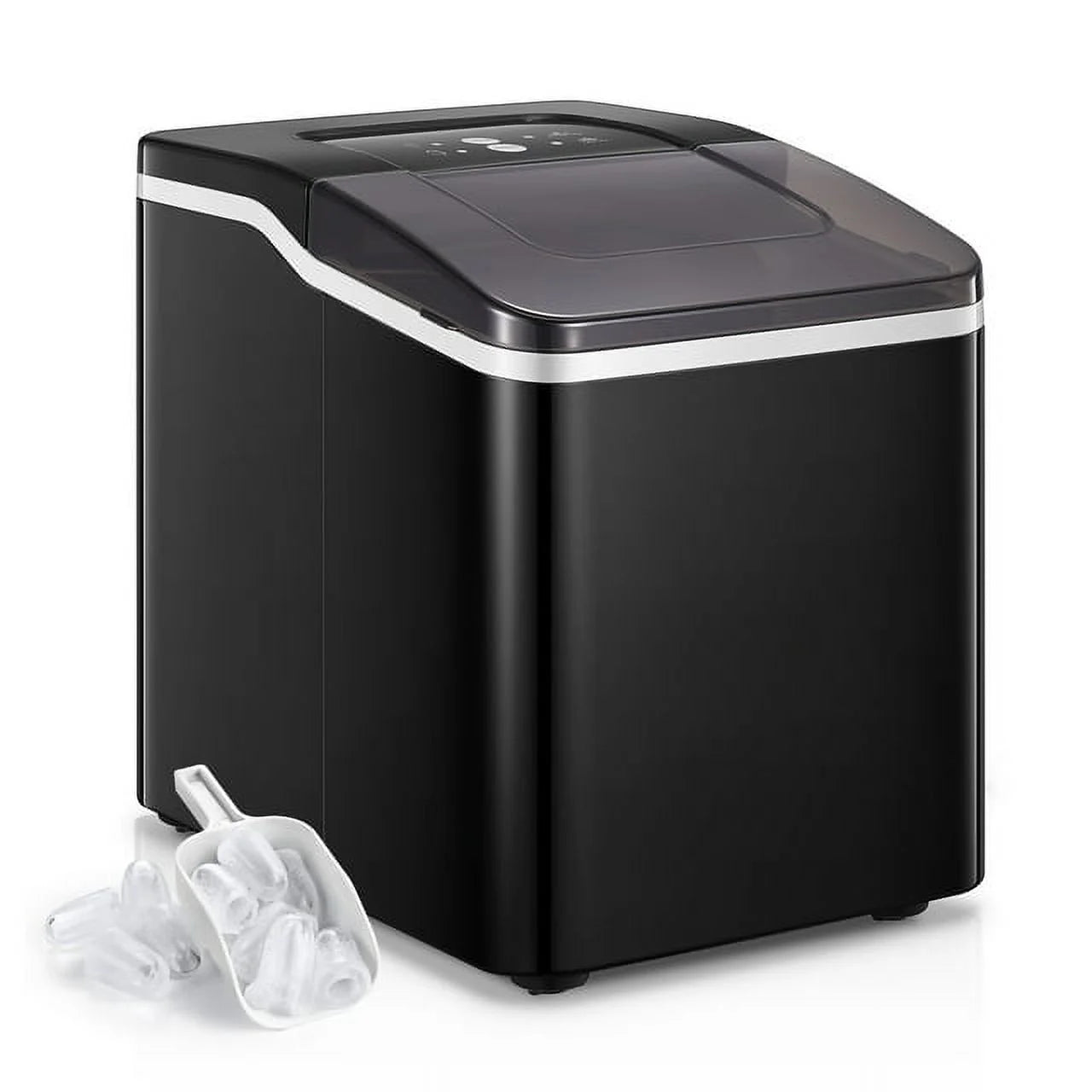 2 Ice Size Ice Maker Machine Countertop, 28 lbs in 24 Hrs, 9 Cubes Ready in 5 Mins, Self-clean, 2 L, Black, FOHERE