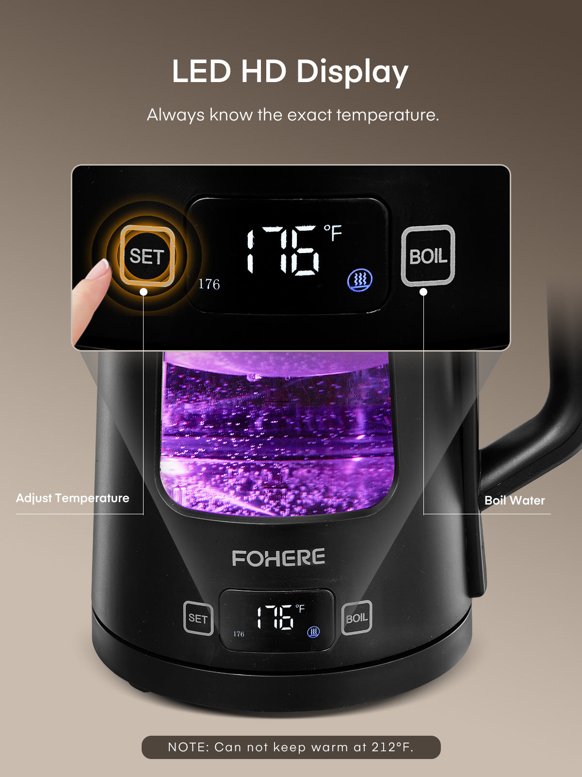 Electric Kettle with Temperature Control, 5 Presets Colors LED Lights, 1500W Fast Boiling, 1.7LGlass Tea Kettle & Hot Water Boiler, Keep Warm, 100% BPA Free, Stainless Steel Bottom, Black