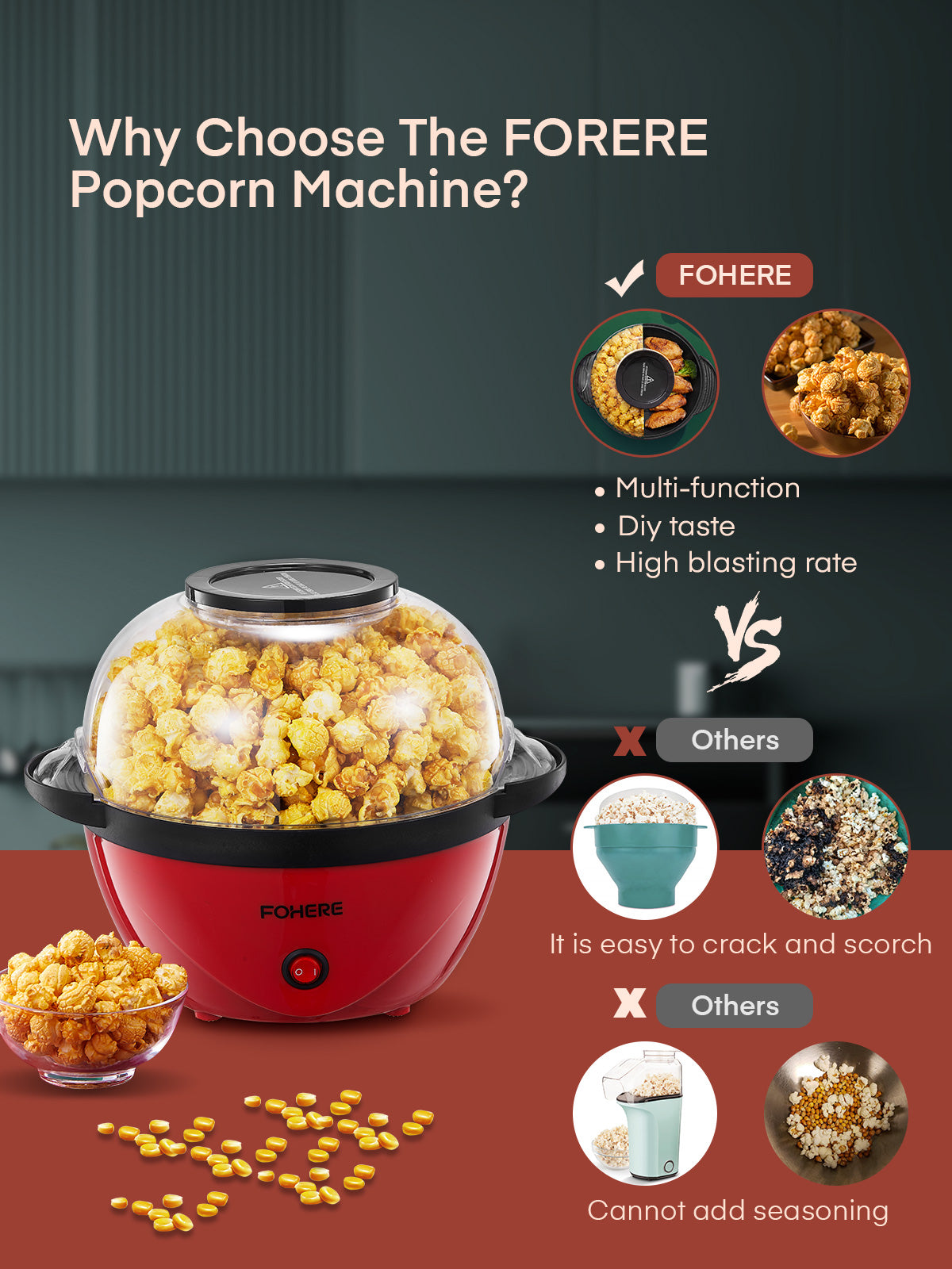 Popcorn Popper, 3.5 Quart Popcorn Machine, 450W Home Hot Oil Popcorn Maker Machine with Stirring Rod