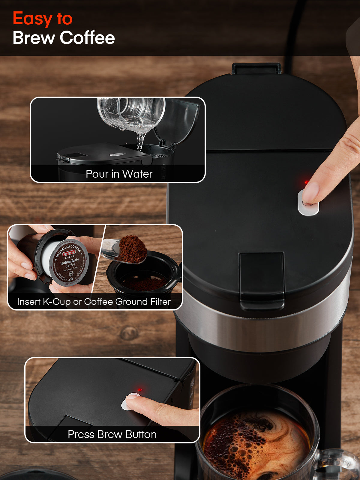 FOHERE Coffee Maker, Single Serve Iced and Hot Coffee Brewer for K Pod & Ground Coffee