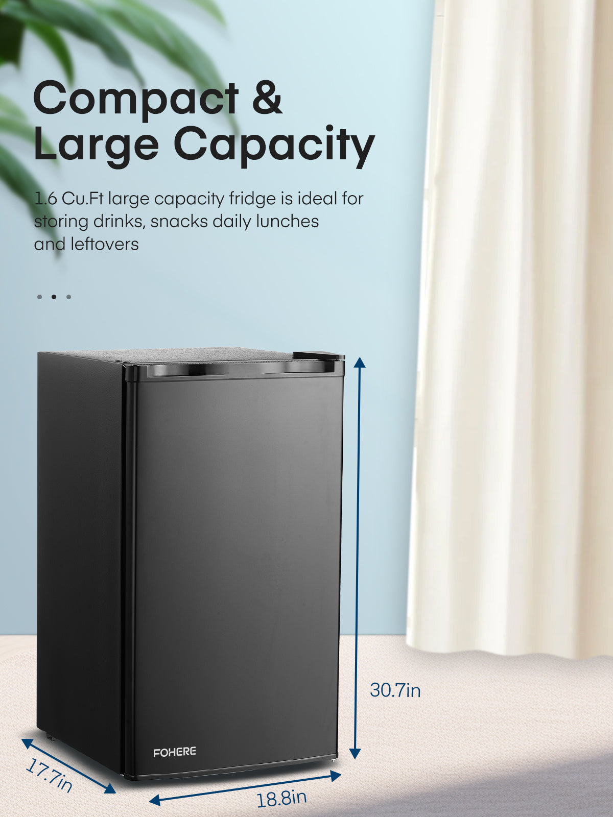 Mini Fridge with Freezer for Bedroom, 3.2 Cu. Ft Refrigerator for Home, 31"D x 18"W x 19"H, Black