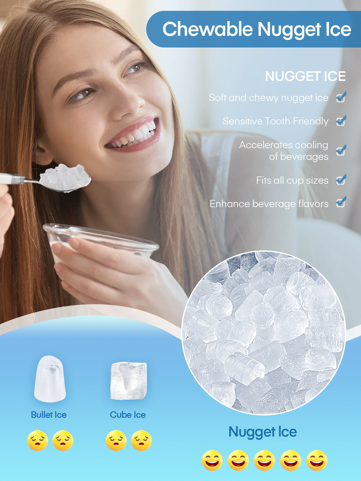 FOHERE Nugget Ice Maker Countertop, 38 Lbs In 24Hrs, Chewable Pellet Ice Cubes, Self-Cleaning Ice Machine, Stainless Steel Housing, Portable Ice Maker Machine With Ice Scoop & Basket For Home/Kitchen