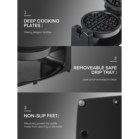 180° Flip Belgian Waffle Maker Iron, 1100W, Black/Silver