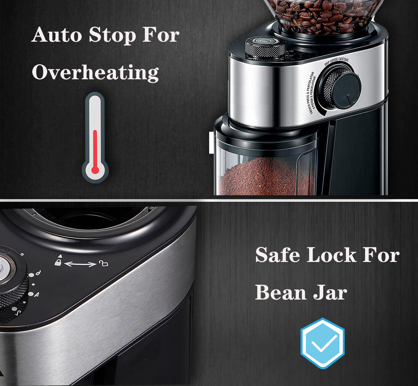 Electric Burr Mill Coffee Grinder with 18 Precise Grind Settings for Espresso, Drip and French Press - Adjustable Burr Grinder in Black