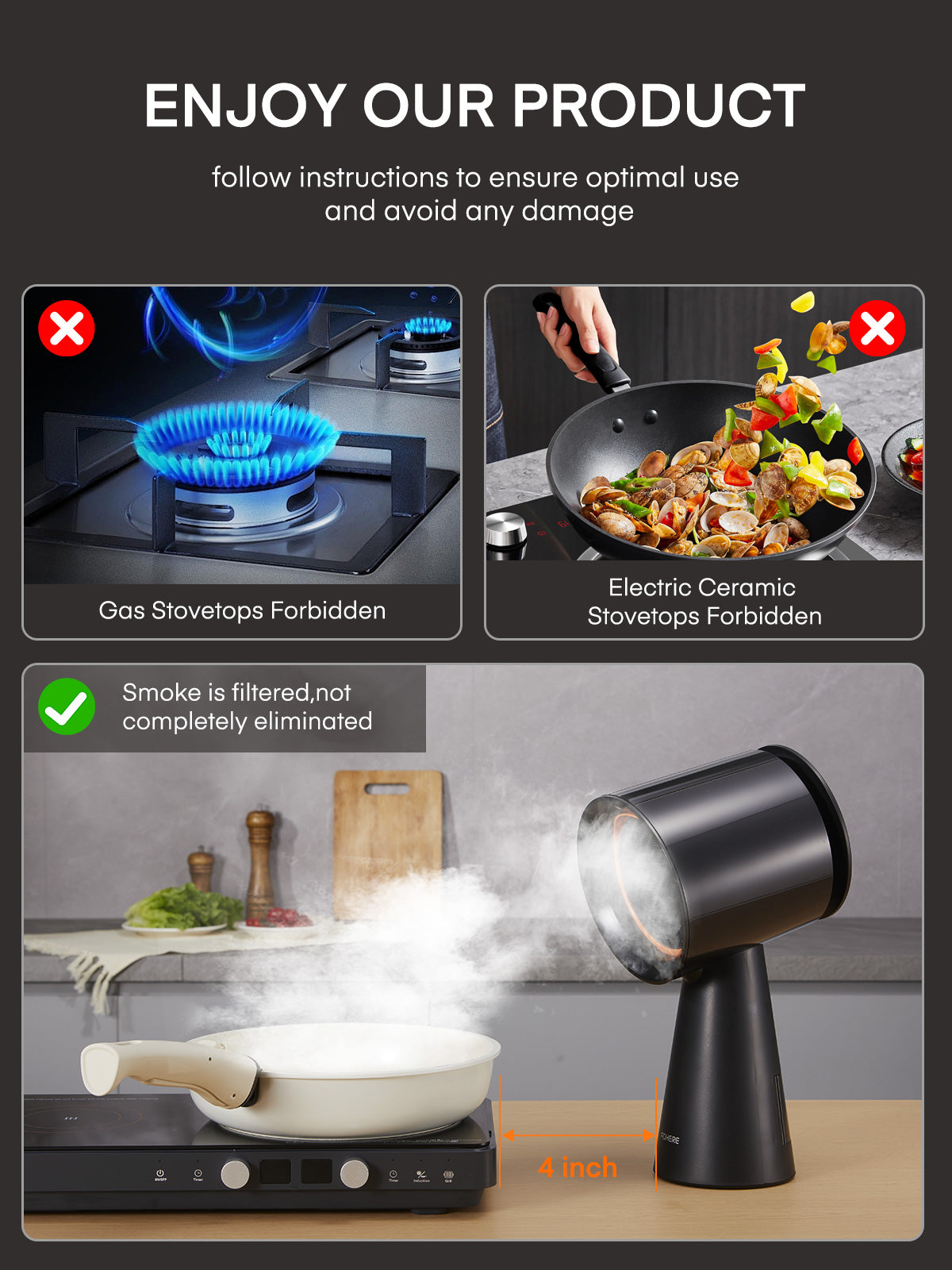 Portable Range Hood, 3-Speed with Double Filter, or RVs, Hot Pot Cooking, Grill Air Cleaner