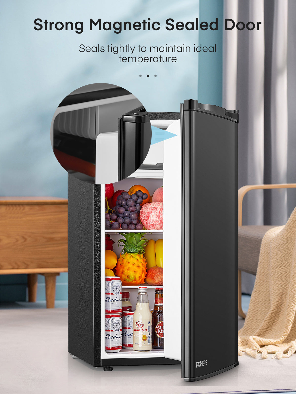 Mini Fridge with Freezer for Bedroom, 3.2 Cu. Ft Refrigerator for Home, 31"D x 18"W x 19"H, Black