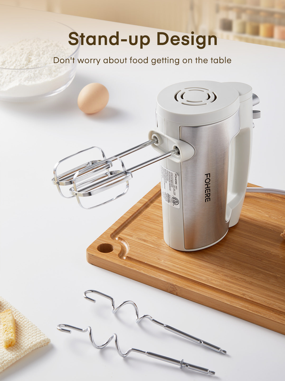 6 Speed Hand Mixer with Turbo Boost, Kitchen Hand Held Mixer Immersion Blender for Food Whipping, Includes 3 Attachments, White