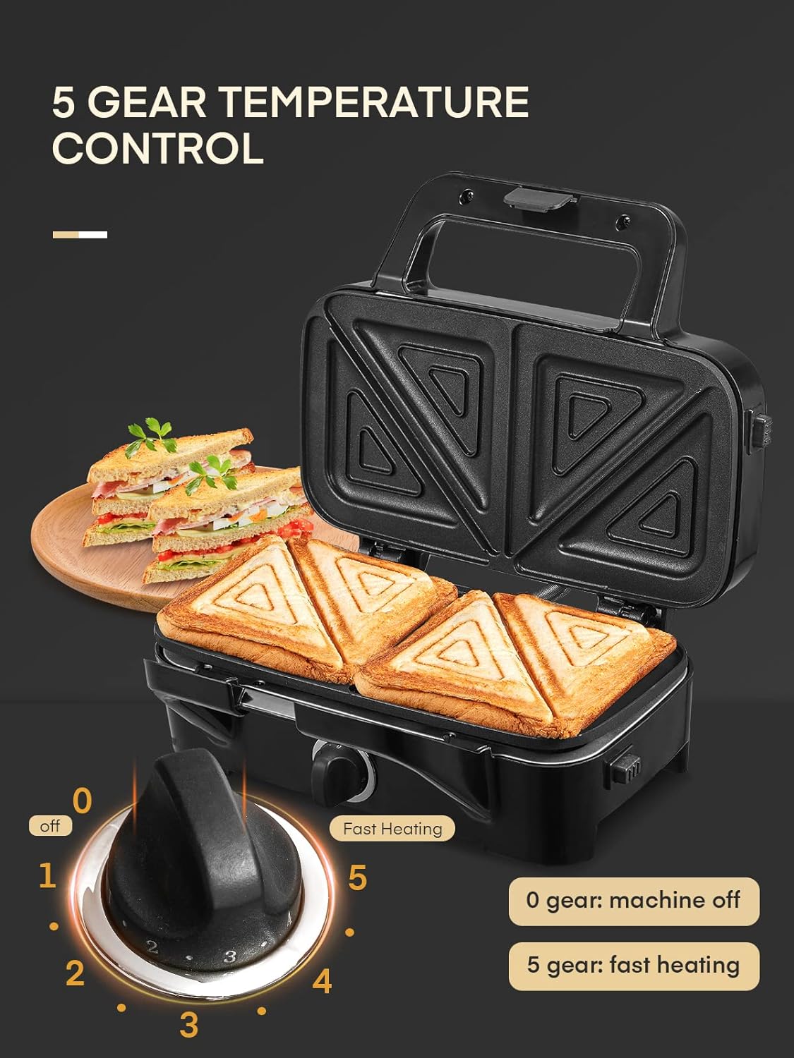 FOHERE Waffle Maker 3 in 1 Sandwich Maker 1200W Panini Press With Removable  Plates and 5-gear Temperature Control, Non-stick Coating Easy to