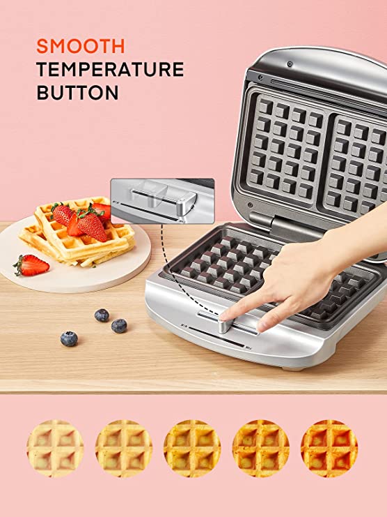 Waffle Maker with Temperature Control, Waffles in 4 Minues, PFOA Free Nonstick Surfaces, Anti-scald Housing, Indicator Lights, 1000W, New