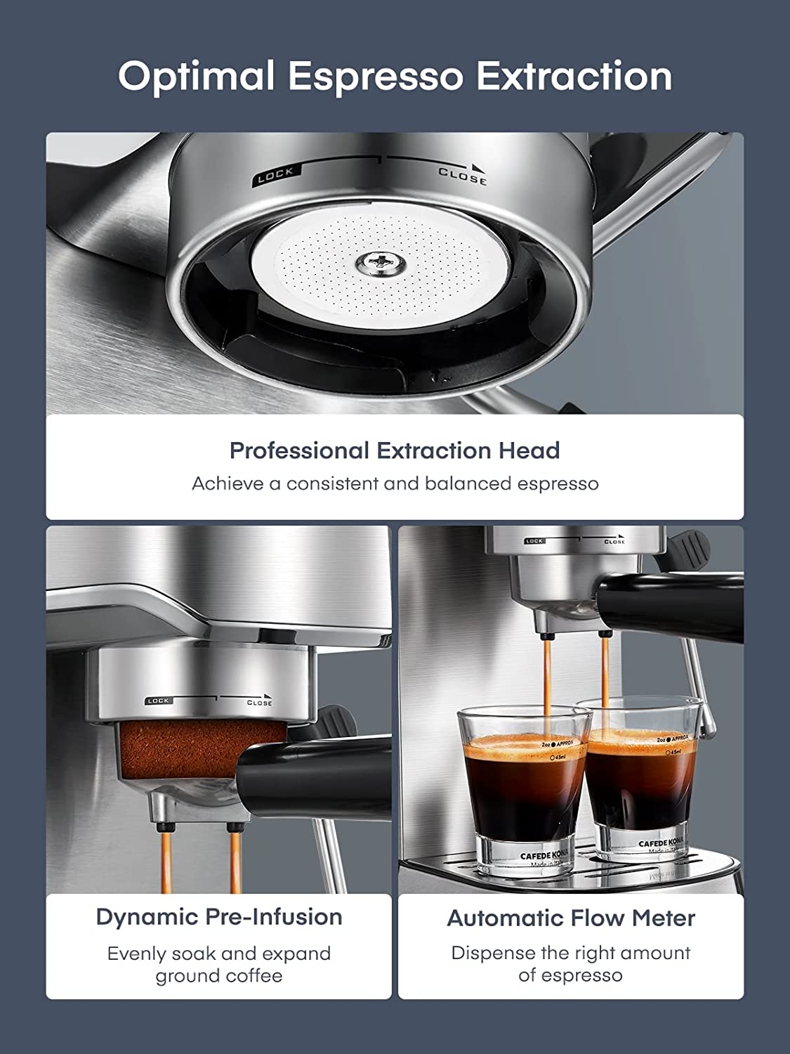  Fricoffee Espresso Machine with Milk Frother, 20 bar