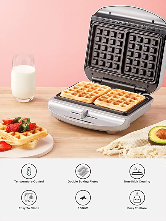 Waffle Maker with Temperature Control, Waffles in 4 Minues, PFOA Free Nonstick Surfaces, Anti-scald Housing, Indicator Lights, 1000W, New