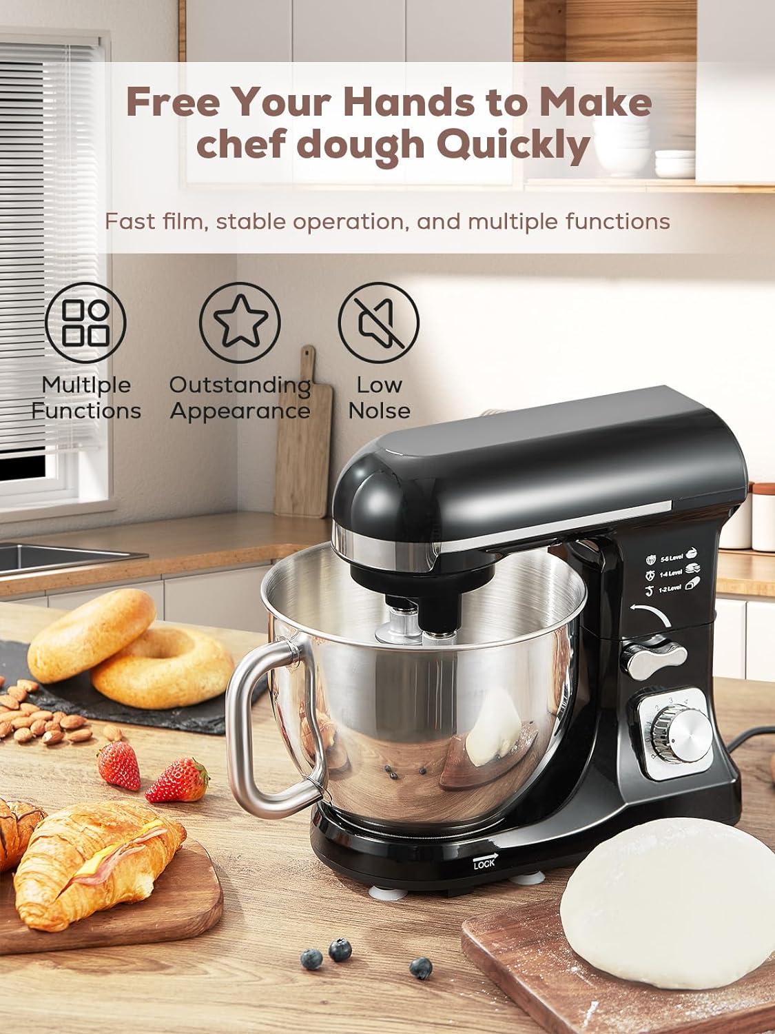 FIMEI Stand Mixer, outlets 5.5 Qt Food Mixer, 6-Speed Tilt-Head Kitchen Mixer (Dough Hoo