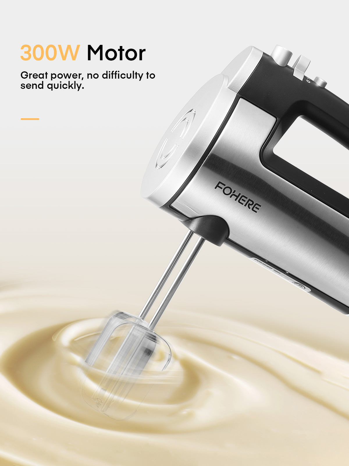 Hand Mixer Electric 6 Speed 300w Turbo Kitchen Handheld Mixer Self-Control Speed Stainless Steel for Easy Whipping Dough, Cream, Cake