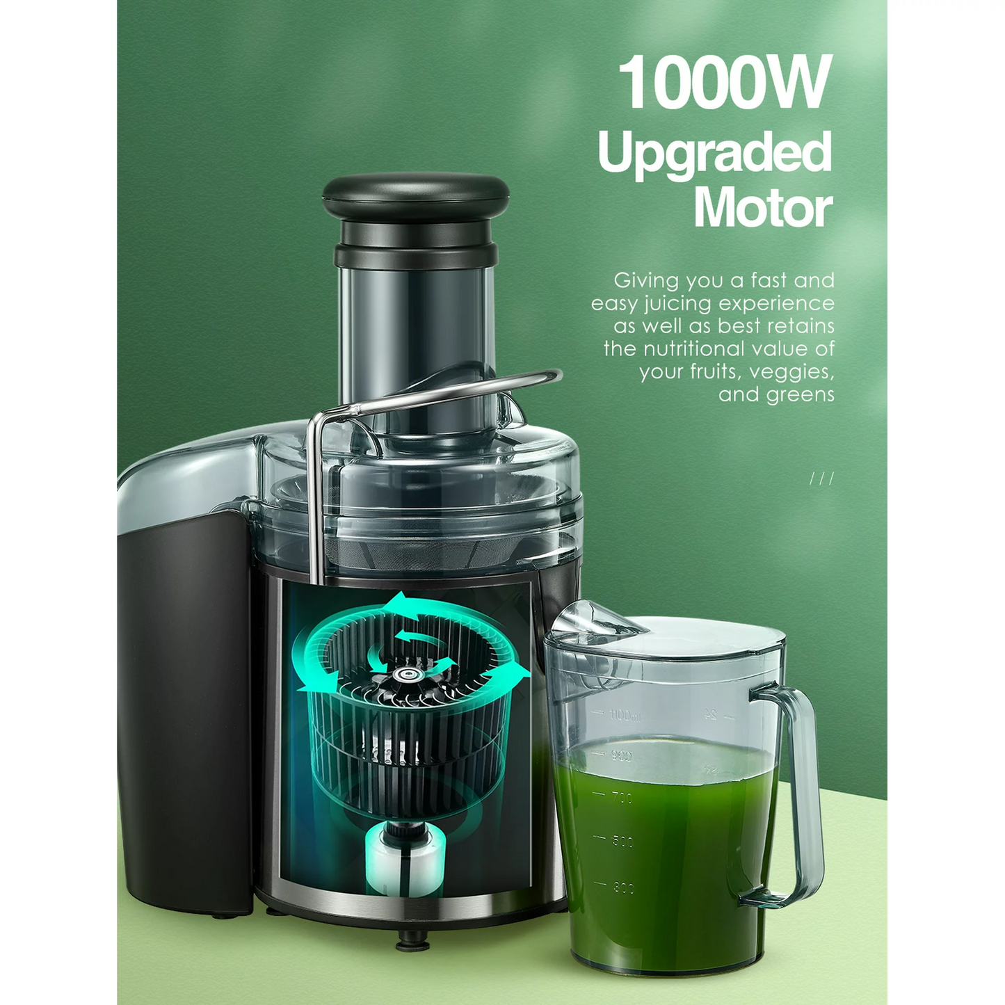 FOHERE Juicer, 1000W Juice Extractor Fruit Vegetable, Stainless Steel