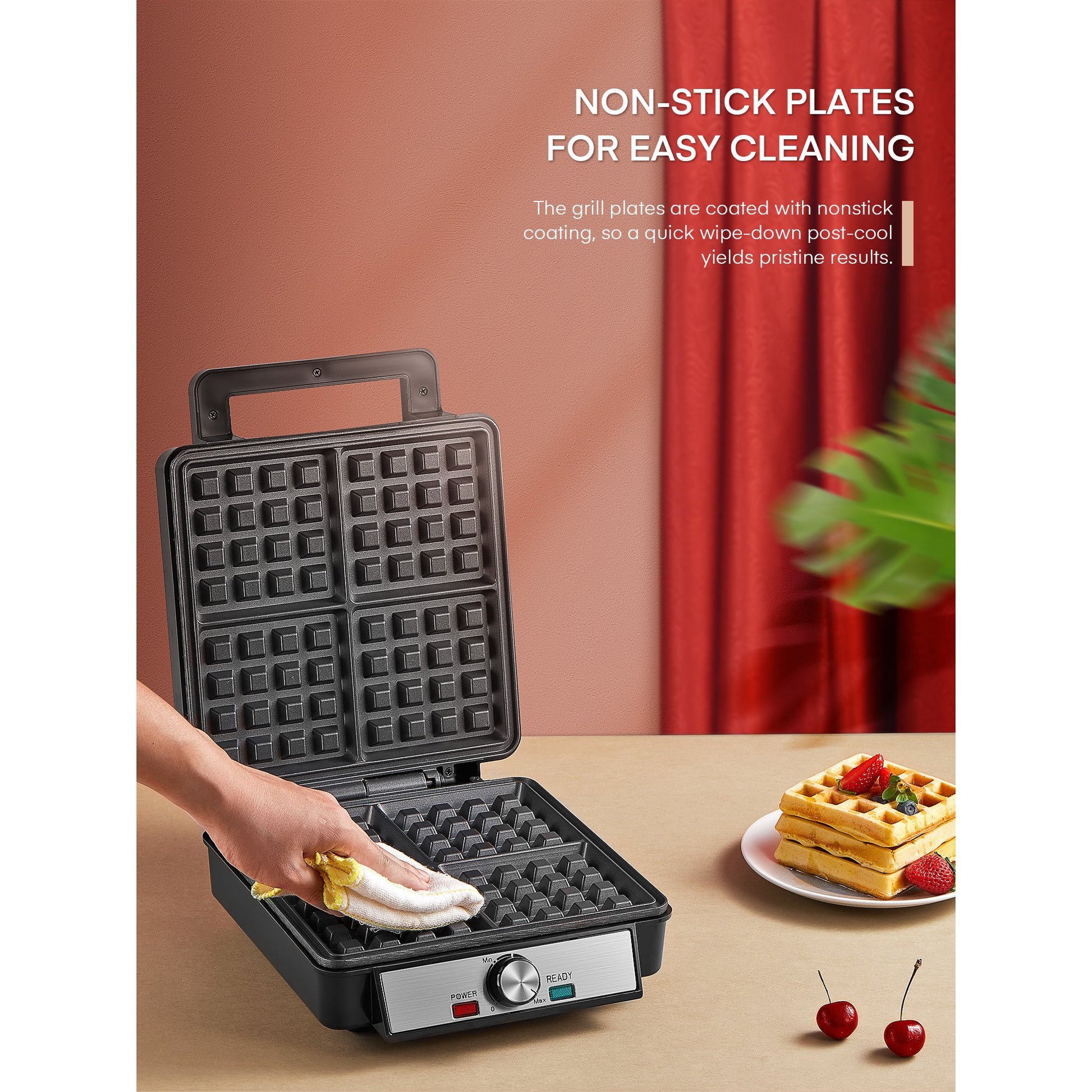 Belgian Waffle Maker with Browning Control and Non-Stick Easy Clean Design