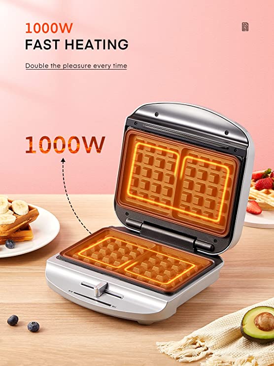 Waffle Maker with Temperature Control, Waffles in 4 Minues, PFOA Free Nonstick Surfaces, Anti-scald Housing, Indicator Lights, 1000W, New