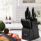 Knife Block Set, FOHERE 13 Pcs Self Sharpening Knife Set, High Carbon Stainless Steel BO Oxidation Knife Set with Anti-slip Handle, Dishwasher Safe, Black Granite