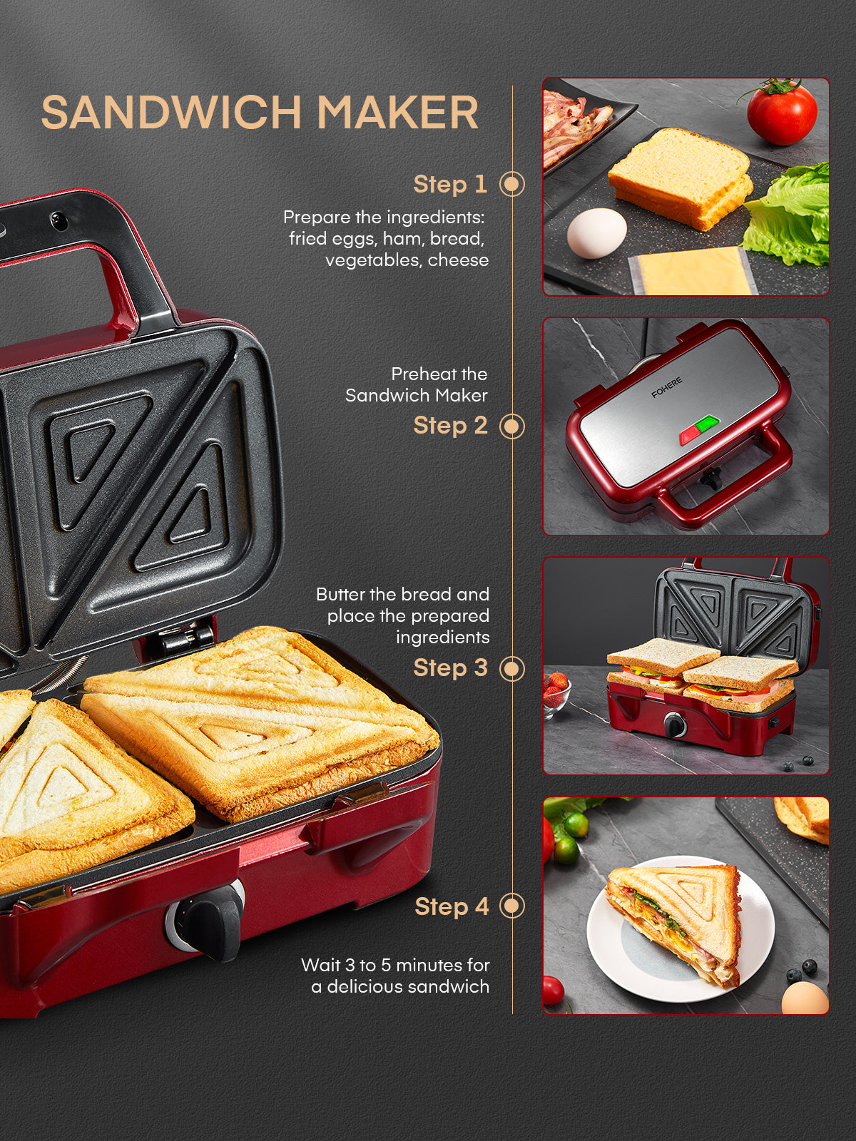 Sandwich maker with removable plates sales