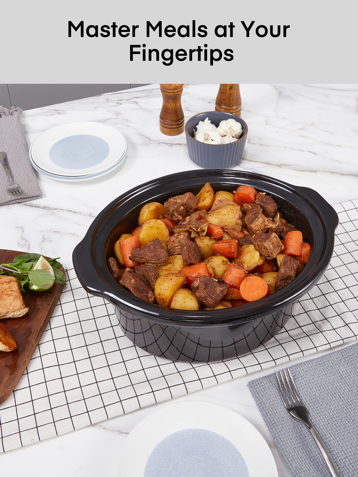 FOHERE 6Qt Slow Cooker with Ceramic Inner Pot, Adjustable Time ＆ Temp, Auto Keep Warm Function, Delay Start Function