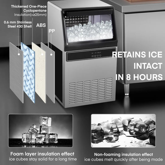 Commercial Ice Maker 100lbs, 10Min Output, Auto-Clean, Fingerprint-Free All Stainless Steel