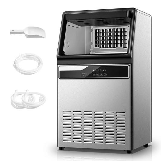 Commercial Ice Maker 100lbs, 10Min Output, Auto-Clean, Fingerprint-Free All Stainless Steel