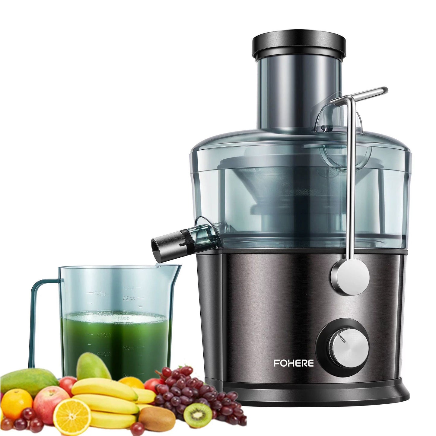 Juicer Extractor, 800W Juicer Machine with 3" Wide Mouth, Easy to Clean, Anti-Slip, Drip-proof, BPA Free, Black.