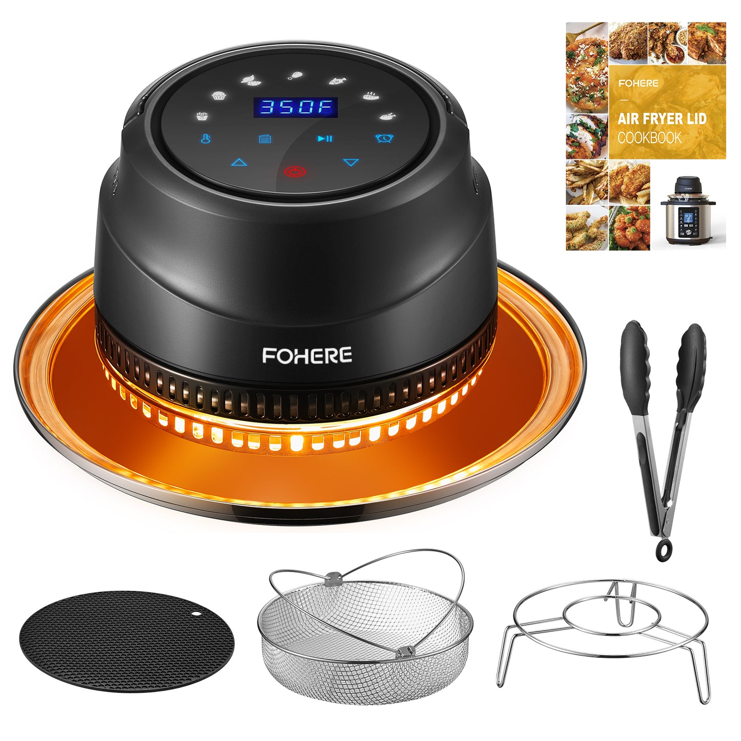 FOHERE Air Fryer Lid 7-in-1 for Instant Pot 6&8 Qt, Crisp Lid Touchscreen, Turn Your Pressure Cooker Into Air Fryer in Seconds, Accessories and Recipe Cookbook Included