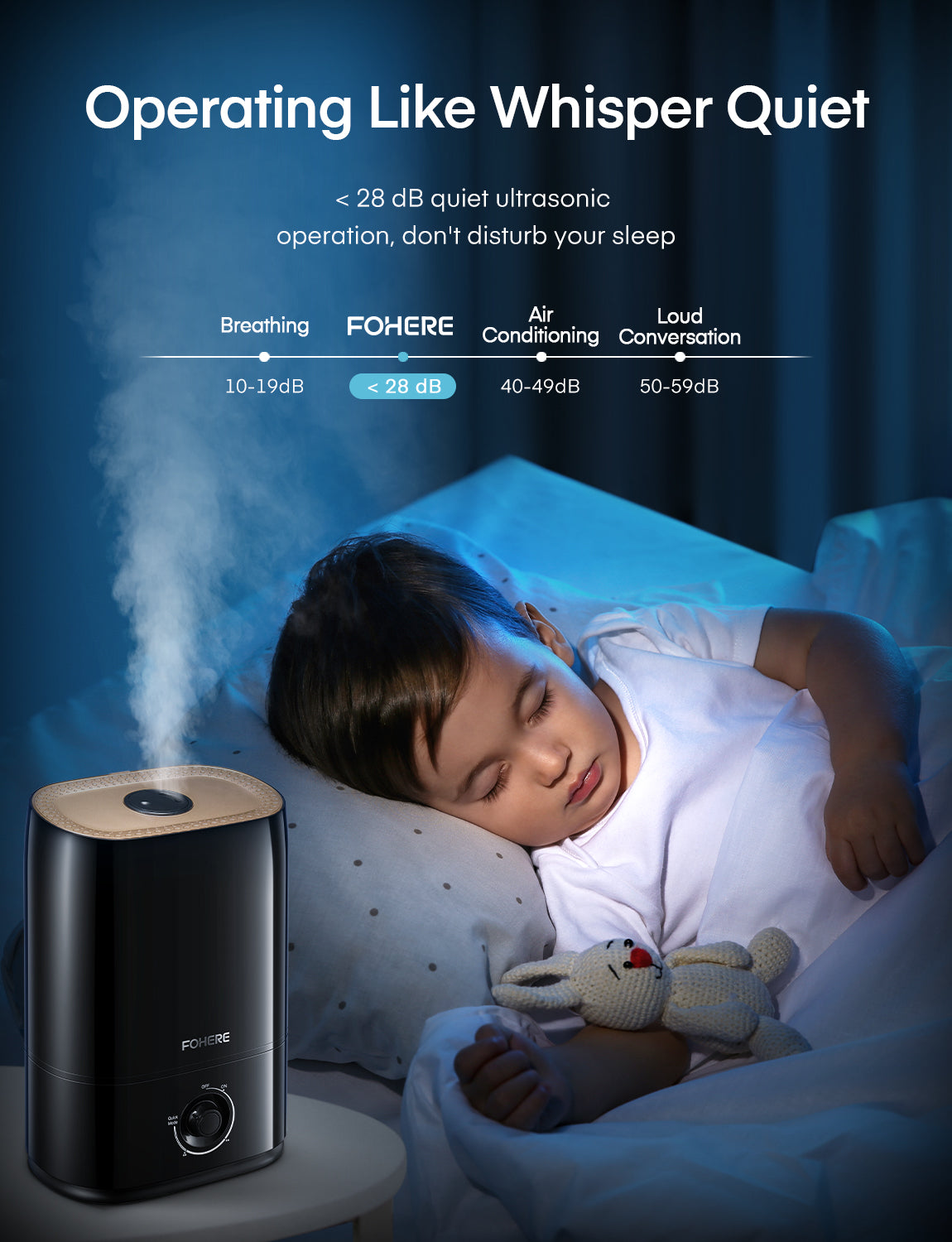 Cool Mist Humidifier for Large Room, 5L Ultrasonic Bedroom Humidifiers with Essential Tray, Smart Sleep Mode, Lasts up to 50H Humidifier for Living and Baby Room, Black