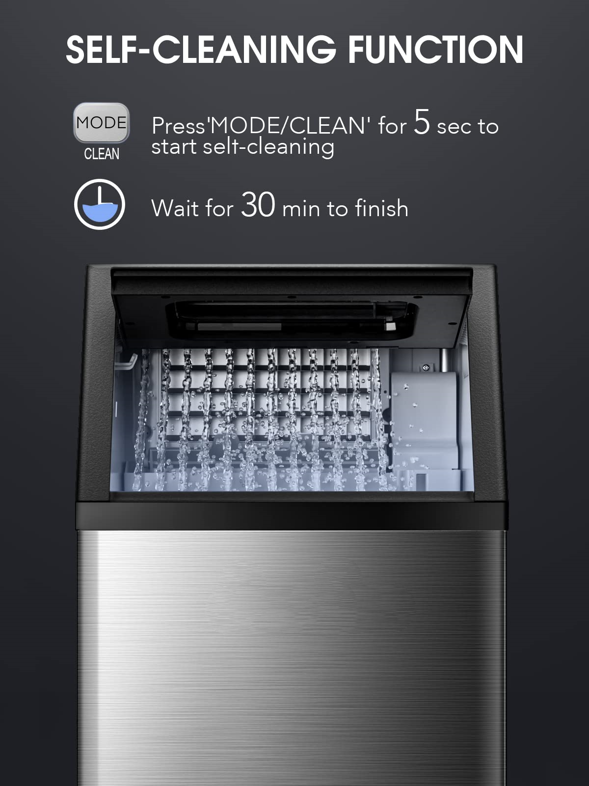 Commercial Ice Maker 100lbs, 10Min Output, Auto-Clean, Fingerprint-Free All Stainless Steel