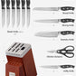 Knife Set with Block, FOHERE 14 Pieces Razor-Sharp Self Sharpening Knife Set, High Carbon Stainless Steel Knife Set with Waved Pattern, Rust & Stain Resistant Kitchen Knives and Triple Riveted Handle