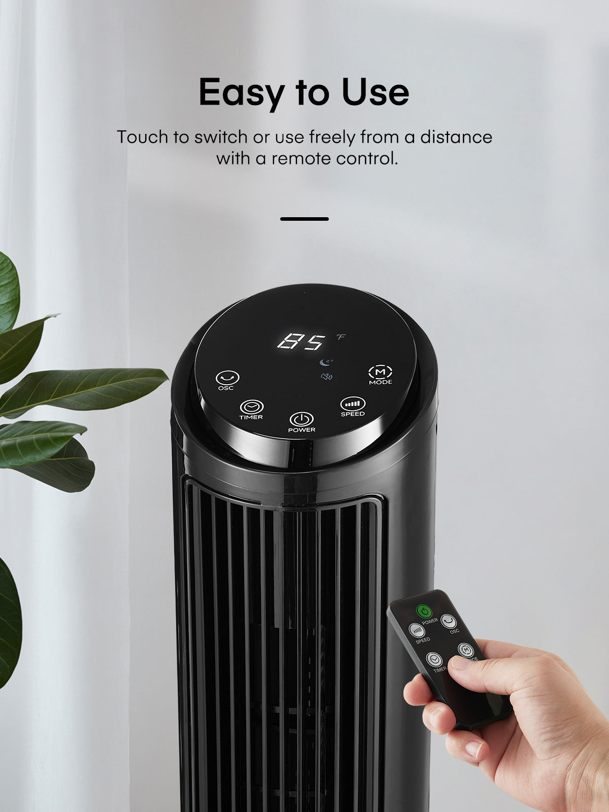 FOHERE Tower Fan for Home, 40" Oscillating Quiet DC Motor Cooling Fan with Remote Control, 12 Speeds, 4 Modes and Timer, Standing Floor Fans Safe for Bedroom and Home Office Use, Black
