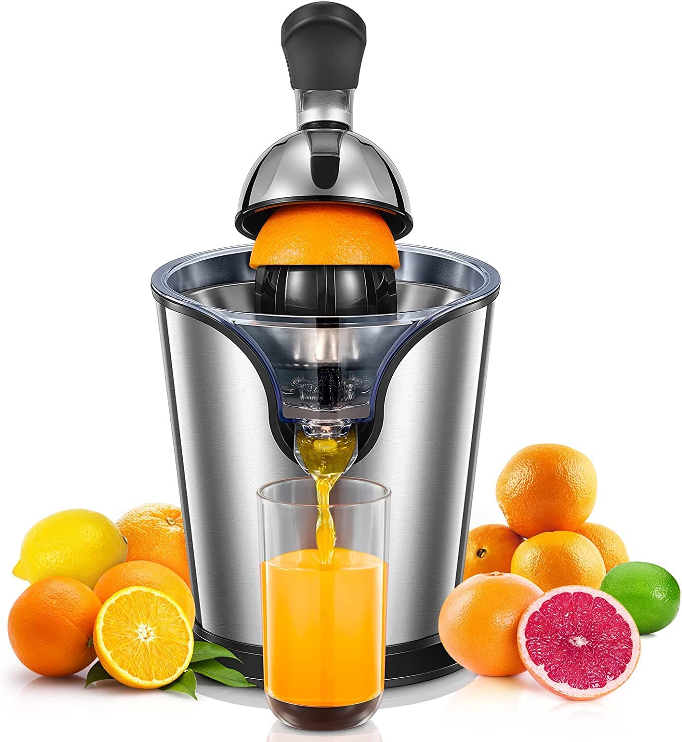 FOHERE Orange Juice Squeezer Electric Citrus Juicer with Two Interchangeable Cones Suitable for Orange, Lemon and Grapefruit, BR
