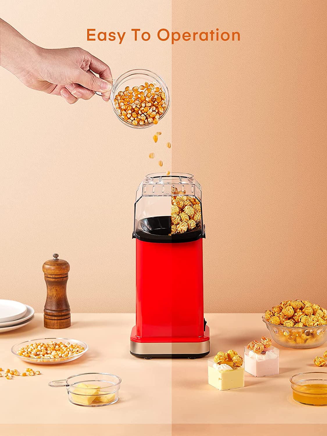 Popcorn Popper, 1200W Hot Air Popcorn Machine, No Oil Needed