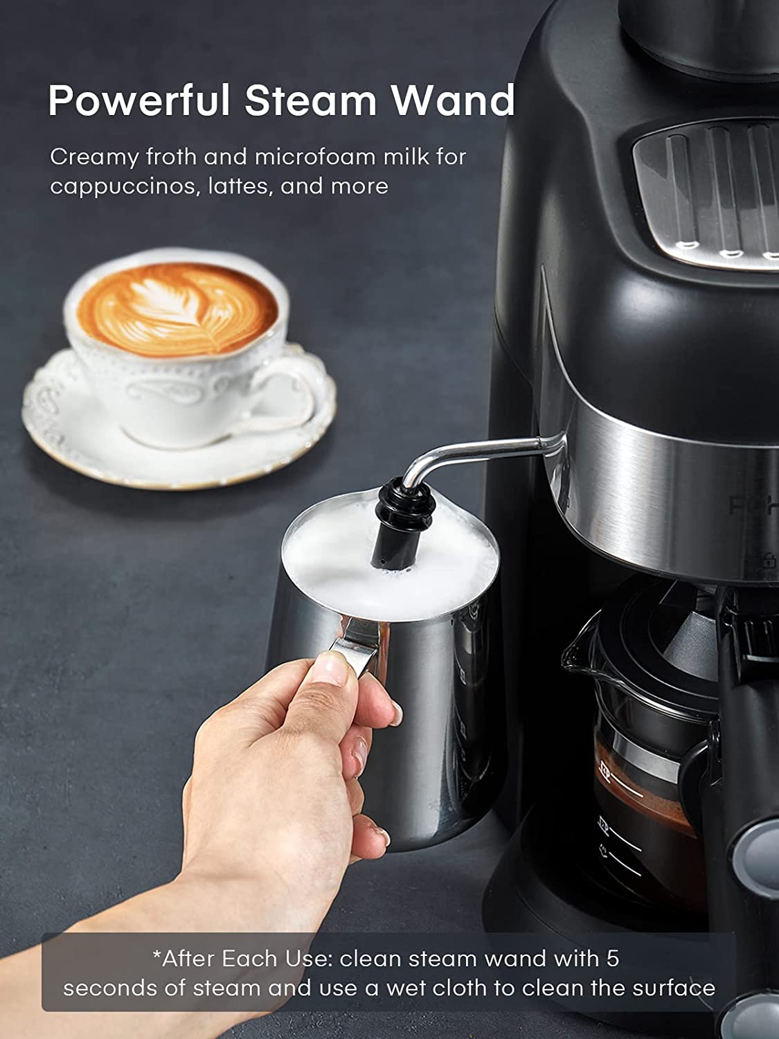 Espresso Coffee Maker 19 Bar Machine Milk Froth For Latte Mocha Cappuccino  Tank