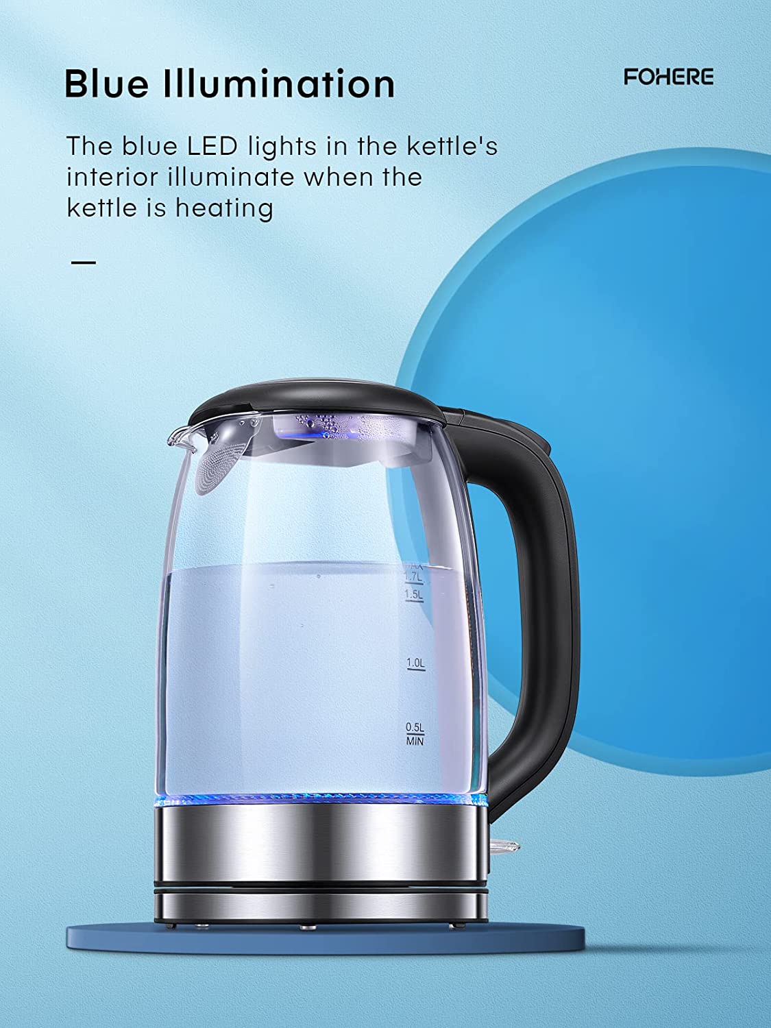 Electric Kettle 1.7L Glass Hot Water Boiler Auto Shut-Off Kitchen Tea Pots  NEW