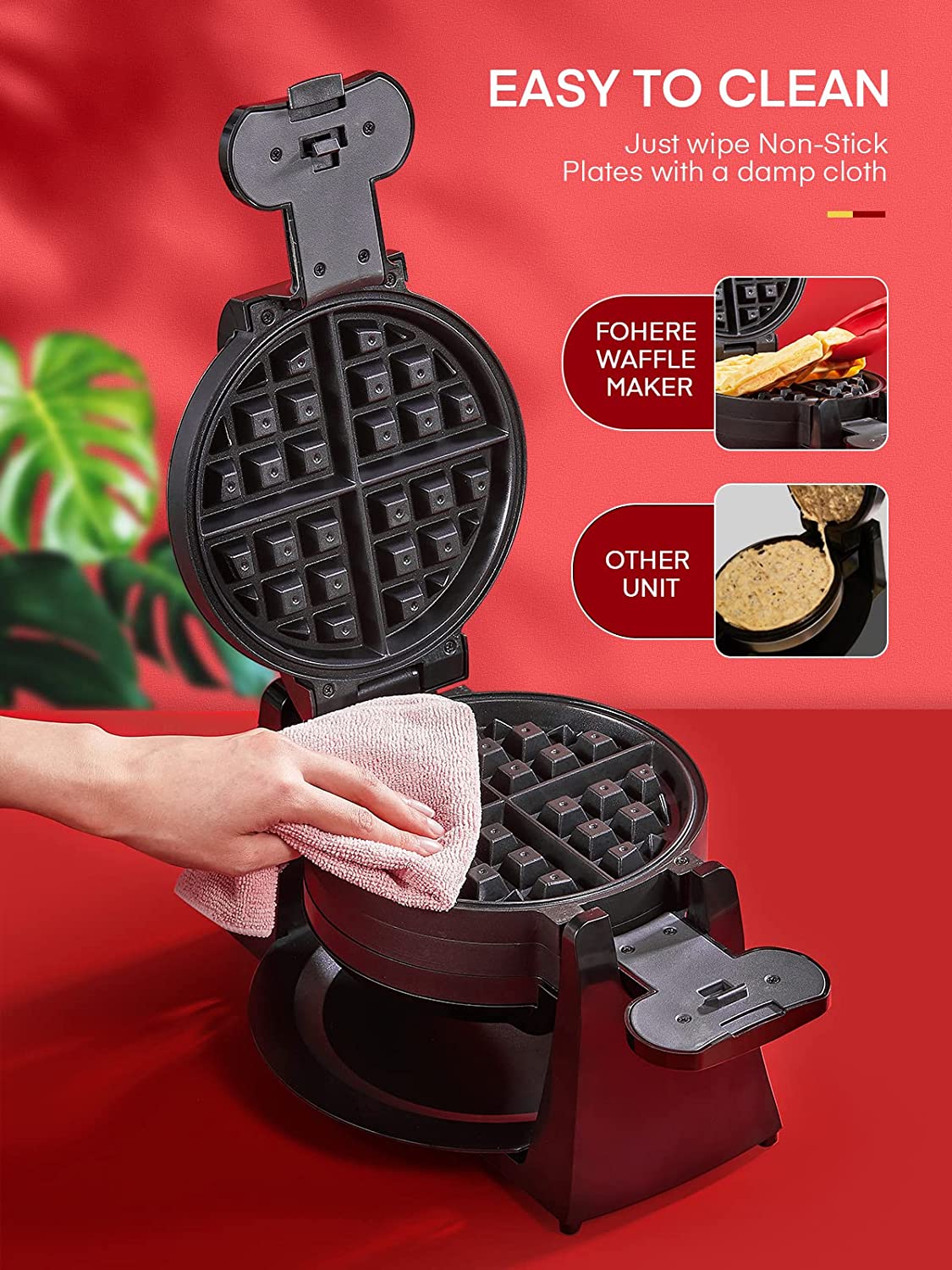 5 Dual Nonstick Rotating Flip Waffle Maker